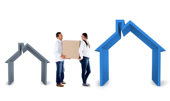 Couple moving into a bigger house - isolated over a white background-1