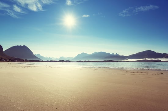Lofoten beach in sunny summer day, Norway