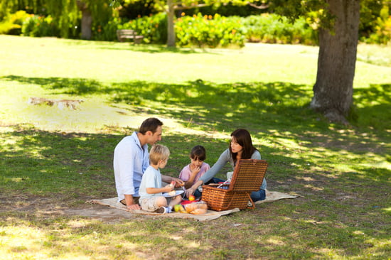 Smiling family picnicking in the park
