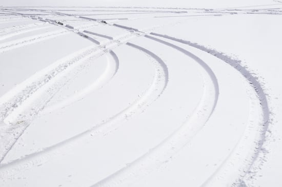 Winter curves Tracks of automobile tires in snow